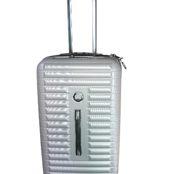 Slightly Used Silver Delsey Trunk Hardshell Rolling Suitcase